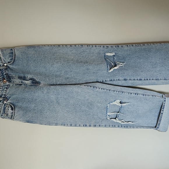 MINGA Angel Girl Wide Leg Baggy Rave Denim Jeans Dolls Kill Size 4 28 Distressed - Picture 6 of 12